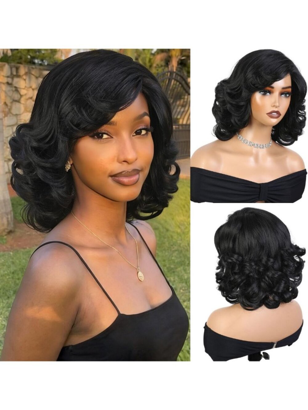 Short Curly Bob Wig with Bangs for Black Women - Stylish Side Part Hairpiece